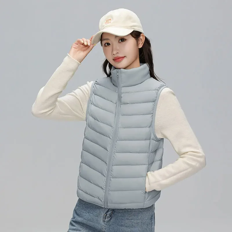 Gilet da donna pop in piumino d'anatra di qualità eccellente, morbido tessuto opaco, gilet ultraleggero, giacca senza maniche portatile, cappotto autunno inverno, alta qualità
