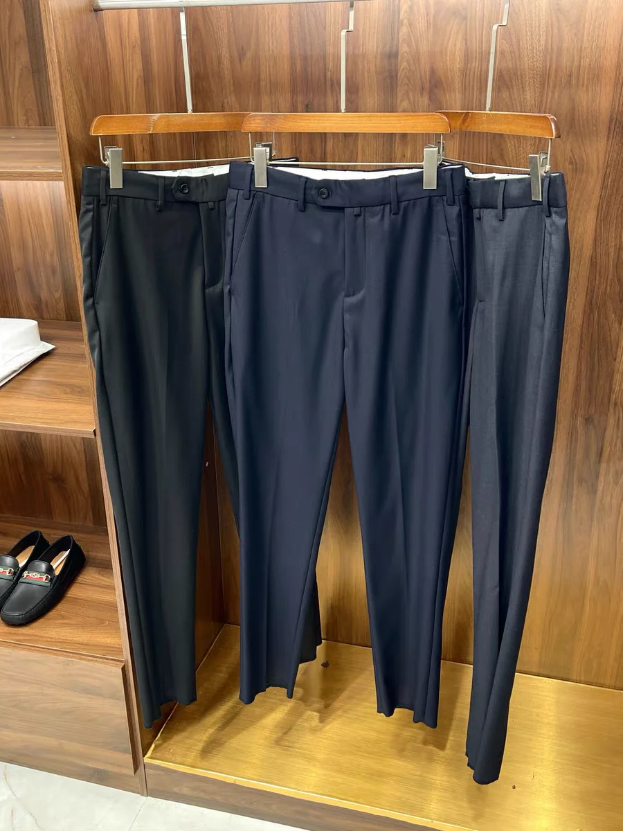 

Мужские повседневные брюки Slim Fit Pure Color Wool, осень-зима, новые брюки Sle Busin Faion, простые старые деньги, прямые брюки...