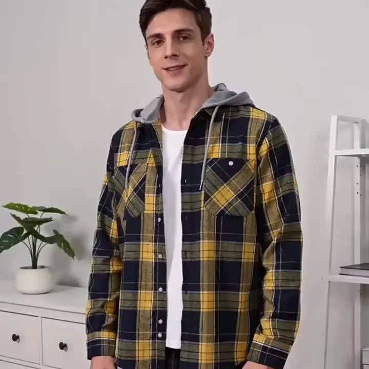 Trend Premium Plaid Hoodie Shirt for Men, Long Sleeve Versatile Cool Style Shirts Casual Daily Fashion Outer Tops