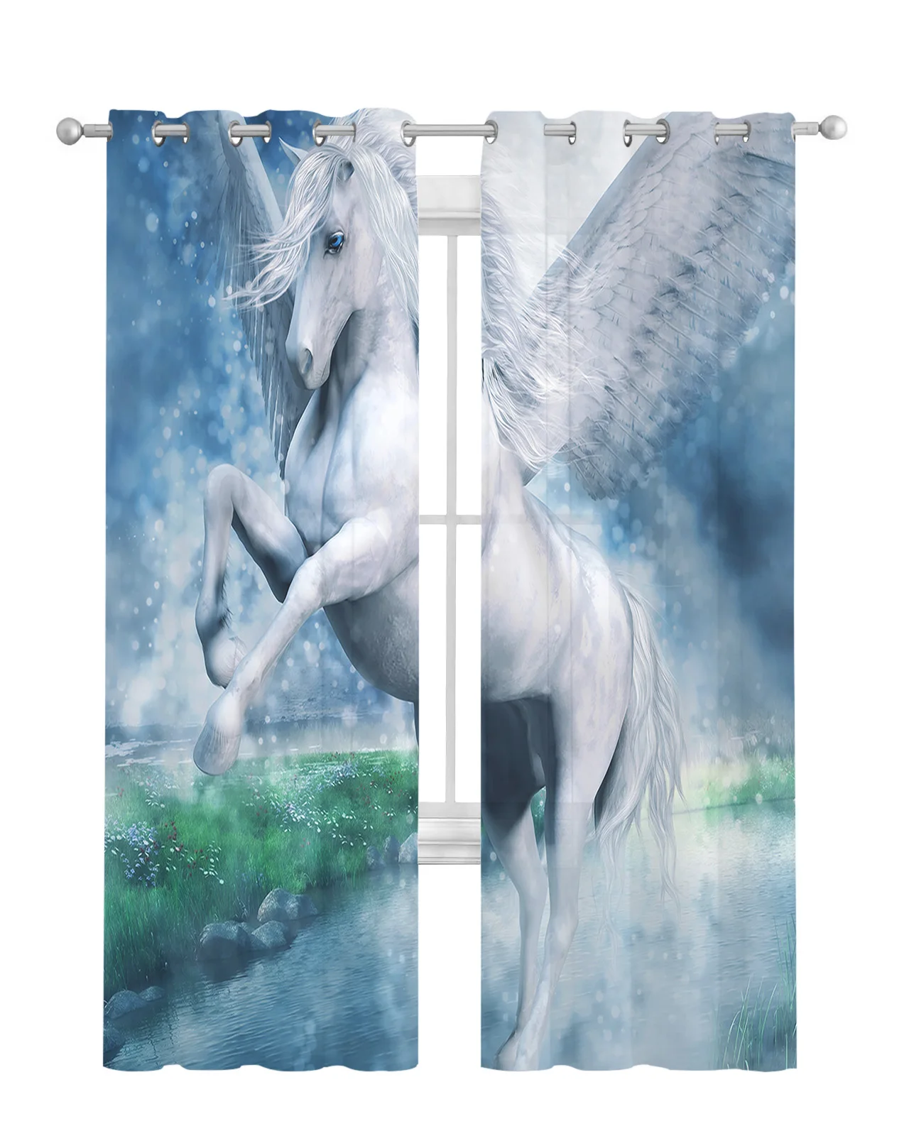 Horse Wings Wave Point Lake Grassland Curtain Tulle Curtains For Living Room Kitchen Window Treatments Voile Curtains