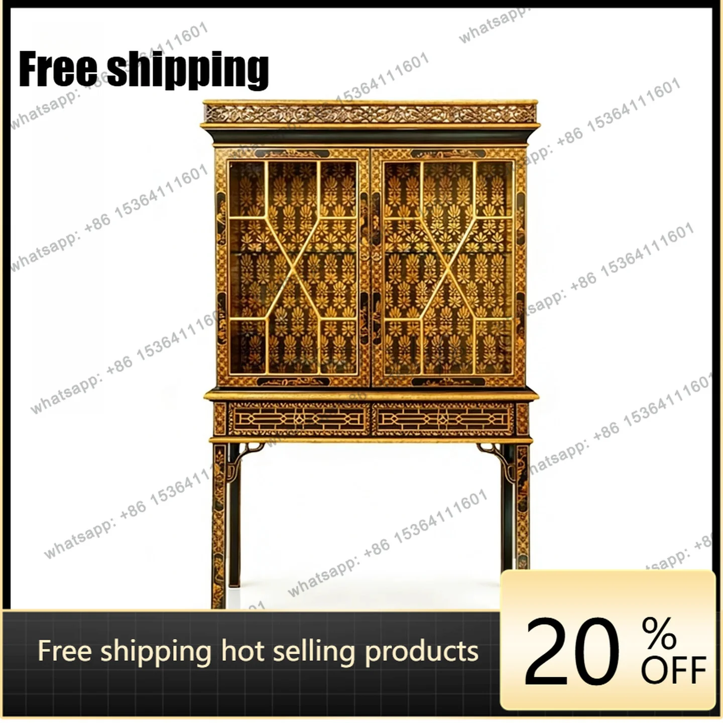 HOT French High-Leg Storage Wine Cabinet European Style Wall-Side Display Cabinet C2453