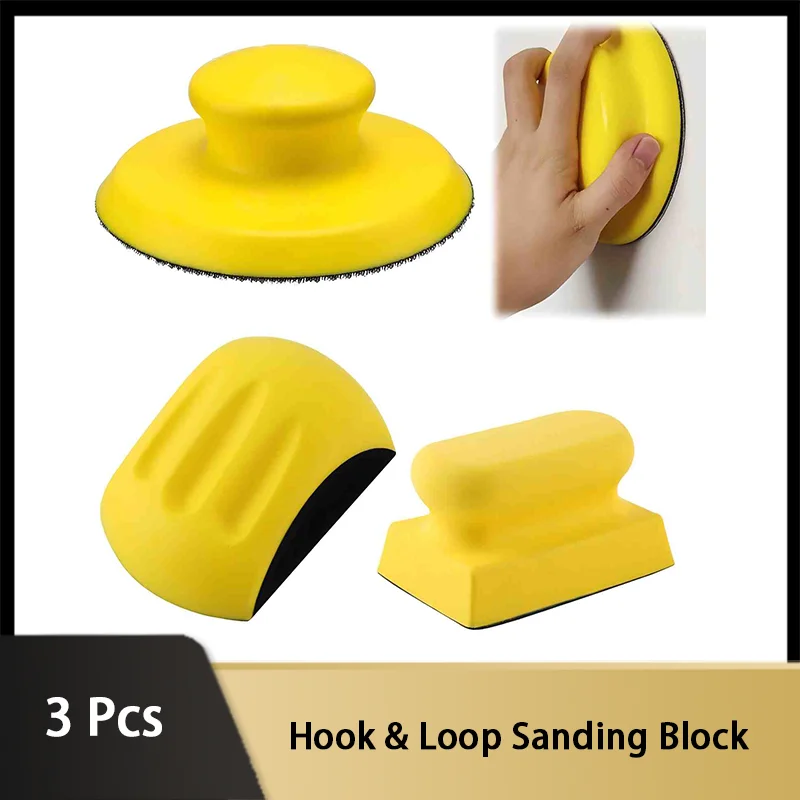 Mixed Hook and Loop Sanding Block Kit 3Pcs Assorted Shapes for Sanding Polishing in Auto Body Woodworking Auto Paint and Craft