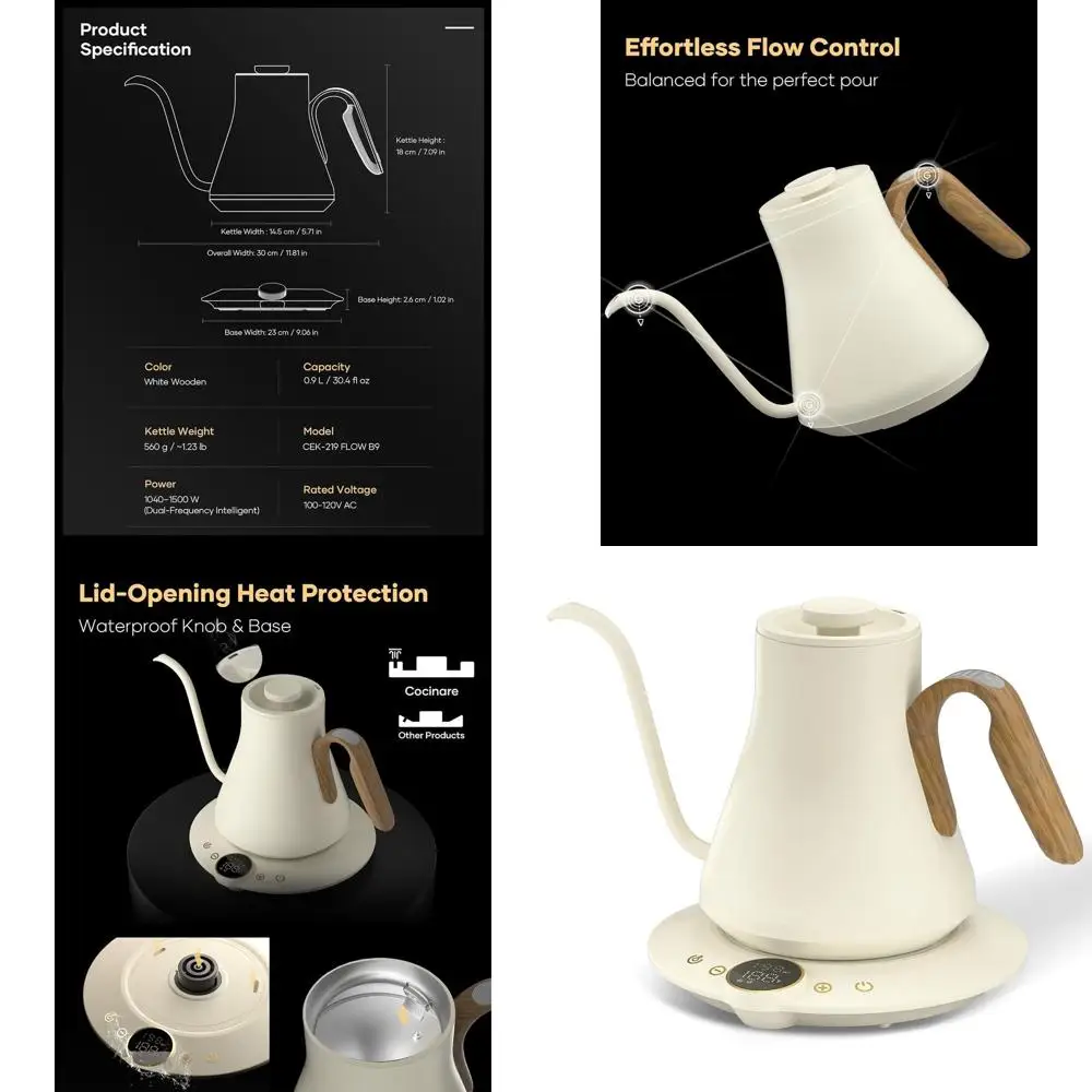 

Gooseneck Electric Kettle with Precise Temperature Control, Stainless Steel, 0.9L Capacity for Coffee and Tea Brewing in Morandi