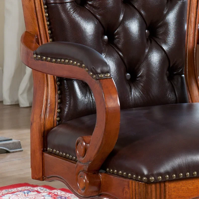 American solid wood leather book chair  European study matching chair  computer chair