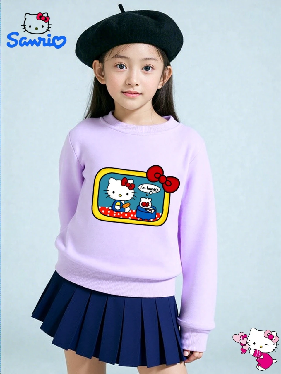 

SANRIO Autumn Children Clothes Set Kid Girls Sport Sweatshirts Pullover HELLO KITTY Top and Pleated Skirt 2pcs Sweet Tracksuits