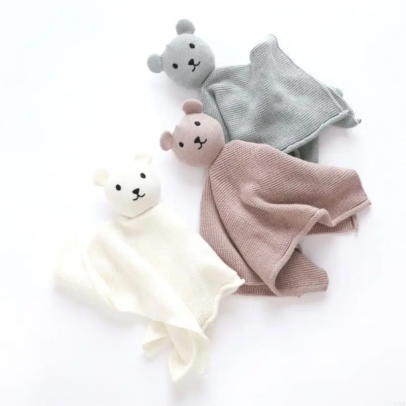 97BE Baumwoll-Schmusedecke, schlafende Puppen, Kind, süßer Bär, Kuscheltier, beruhigende und beschwichtigende Handtuchdecke für