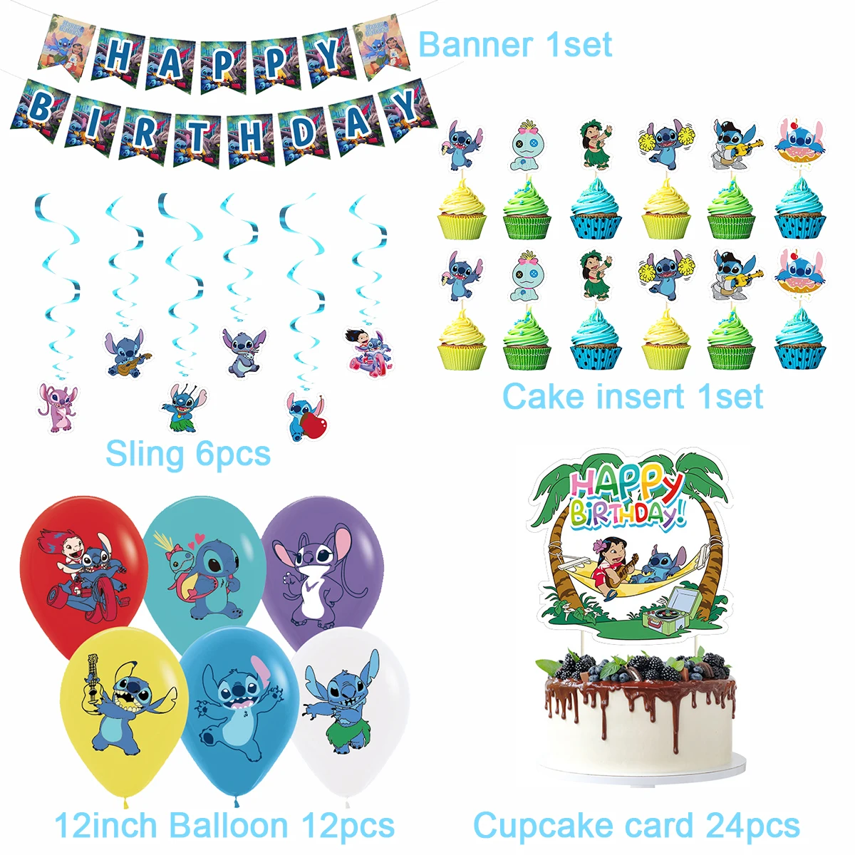 CAN o & Stitch-Fournitures de décoration de fête d'anniversaire à thème de la série, couverts de poulet, fond de ballon, fête préChristophe, cadeau pour enfant, garçon