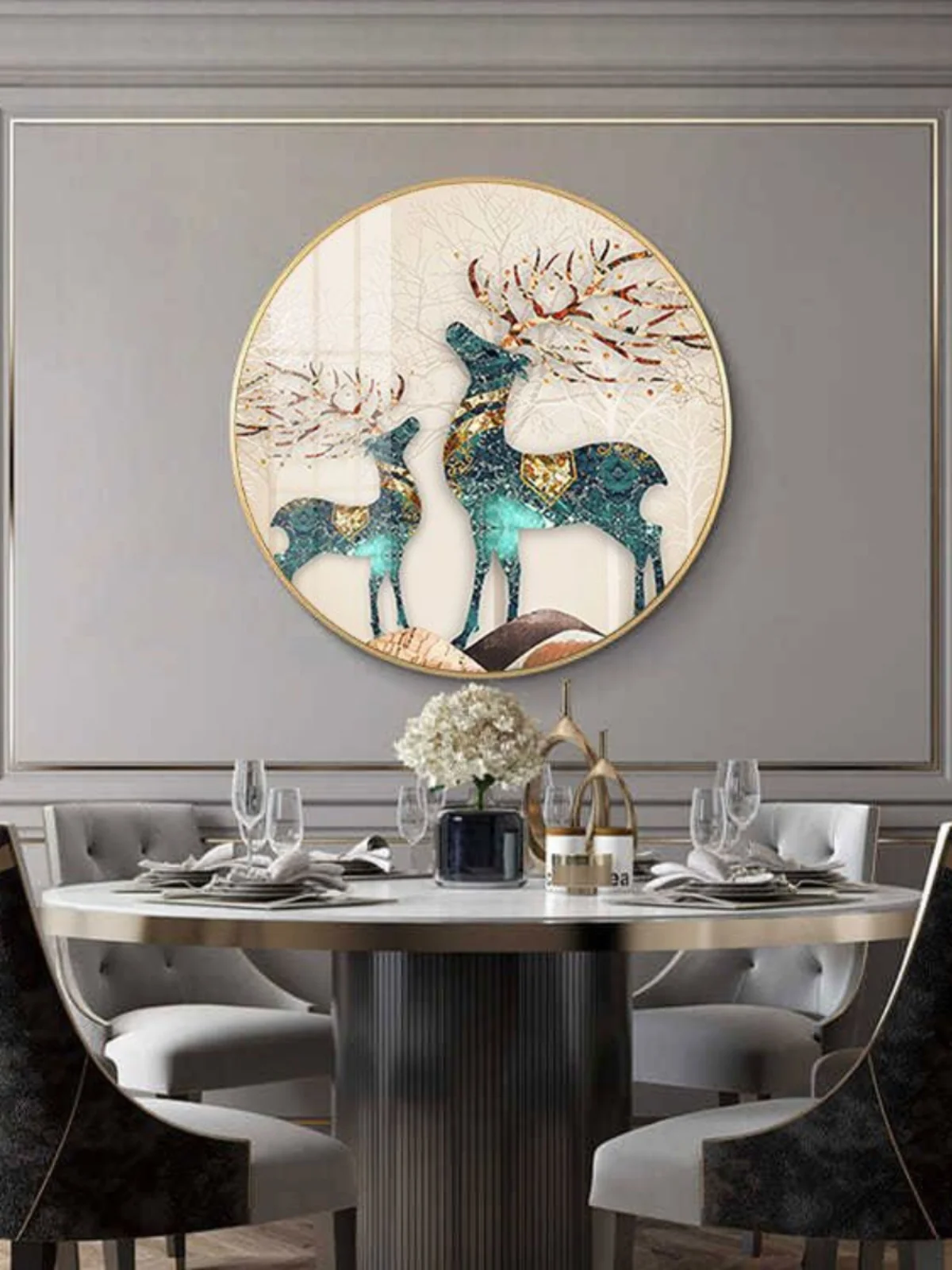 

Новая 5D алмазная вышивка ручной работы: Олень, приносящий богатство, для гостиной и прихожей, круглая рамка, алмазная живопись