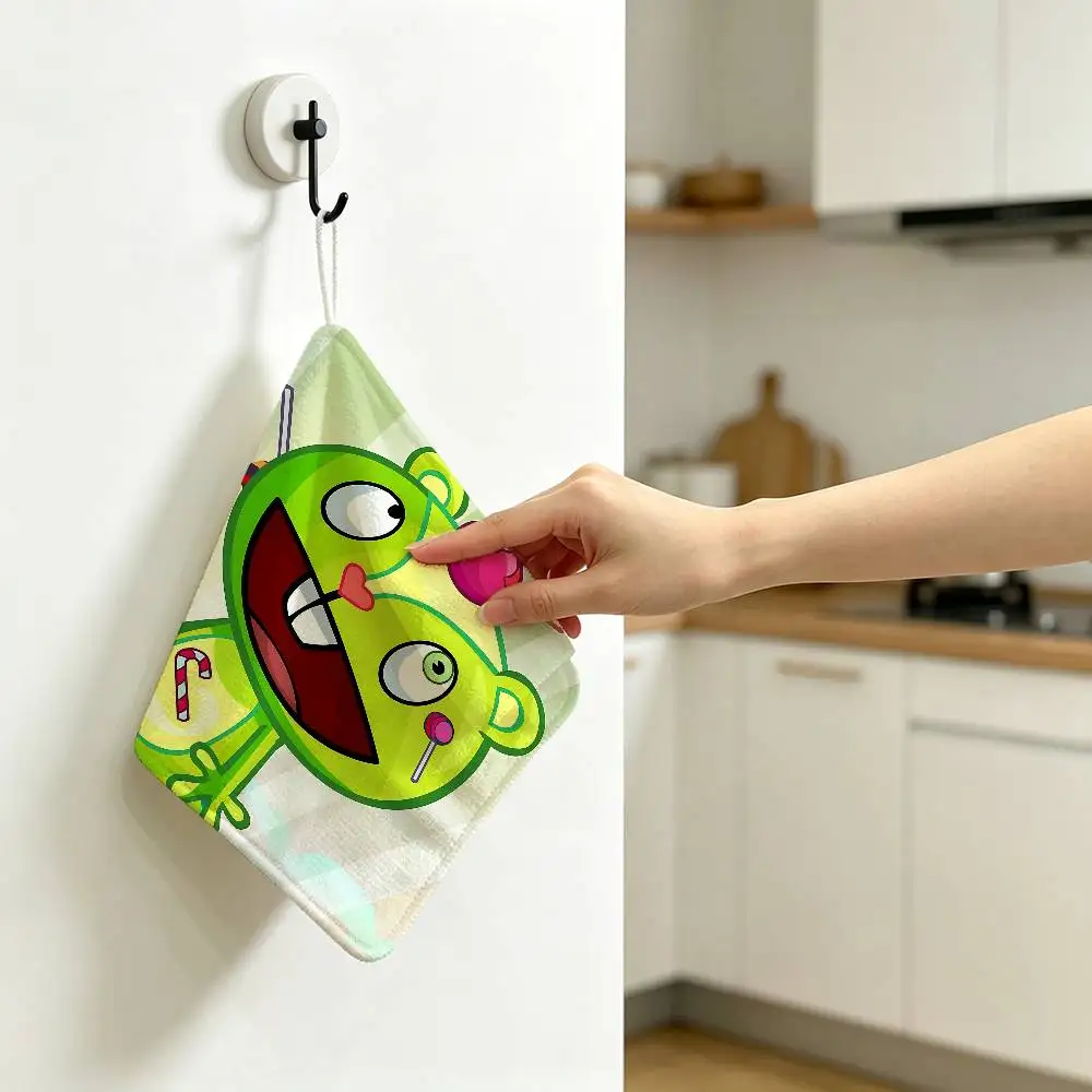 Cute American Cartoon H-Happy Tree F-Friends Household Hanging Towel Polyester Hand Wiping Towel Sturdy for Bathroom Bedroom 2