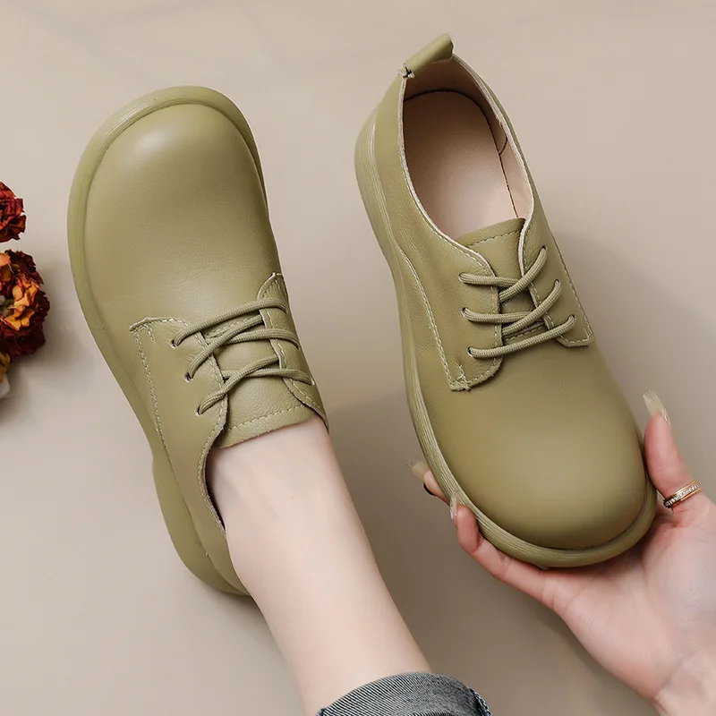 New women's oxfords shoes genuine leather loafers woman lace up office work shoes big size 43 ladies comfort business shoes