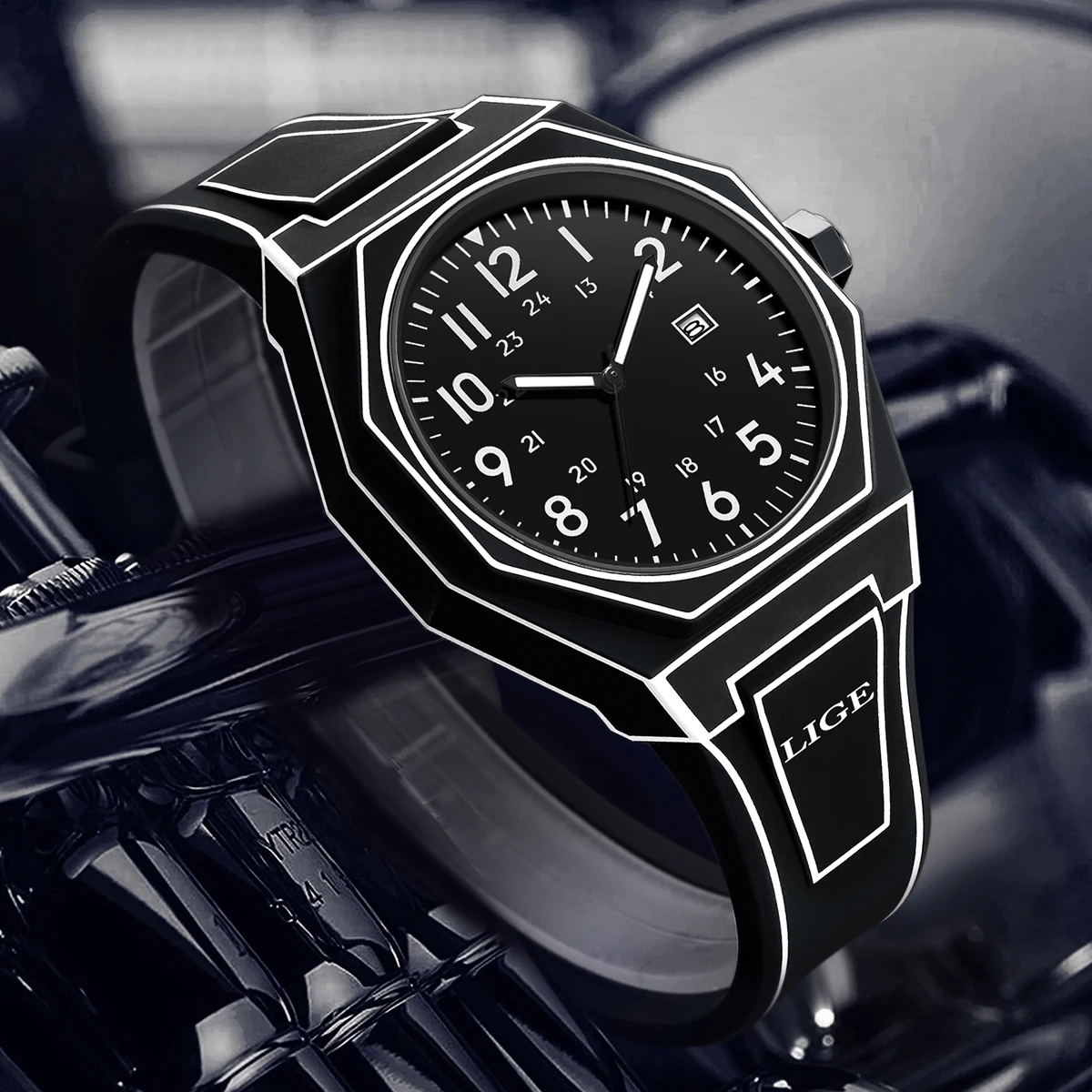 LIGE Creative Quartz Man Watch Original Simple Dial Silicone Strap Comic Style Auto Date Casual Sport Waterproof Watches for Men