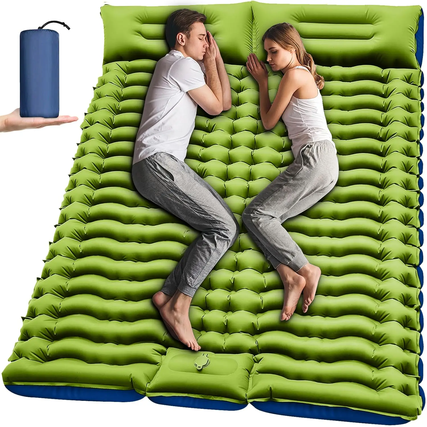 Double Inflatable Camping Air Mattress Built-in Foot Pump Pillow Waterproof Portable Sleeping Pad for Hiking Backpacking Travel