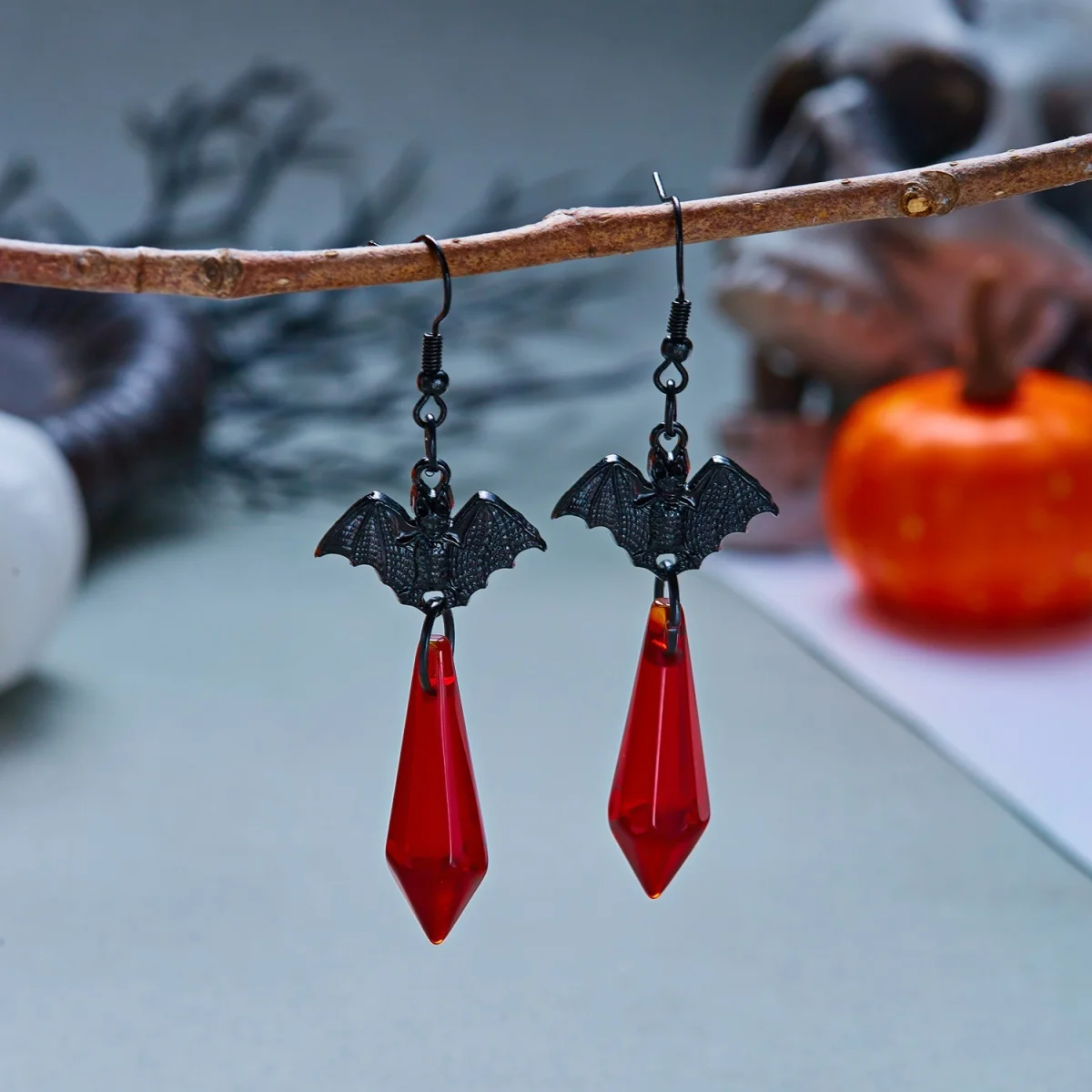 Halloween Schwarze Rote Fledermaus Wassertropfen Kristall Quasten-Ohrringe für Frauen Männer Gothic Cosplay Fledermausflügel Tier-Ohrring Schmuck – Detail 21