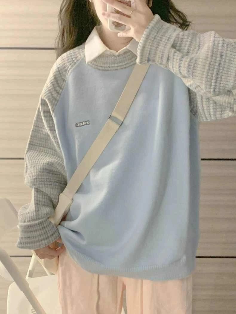 

Soft Cozy round Ne Sweater for Women in Milk Blue College Sle Lazy Knitwear Commute Sle Winter Season Regular Length