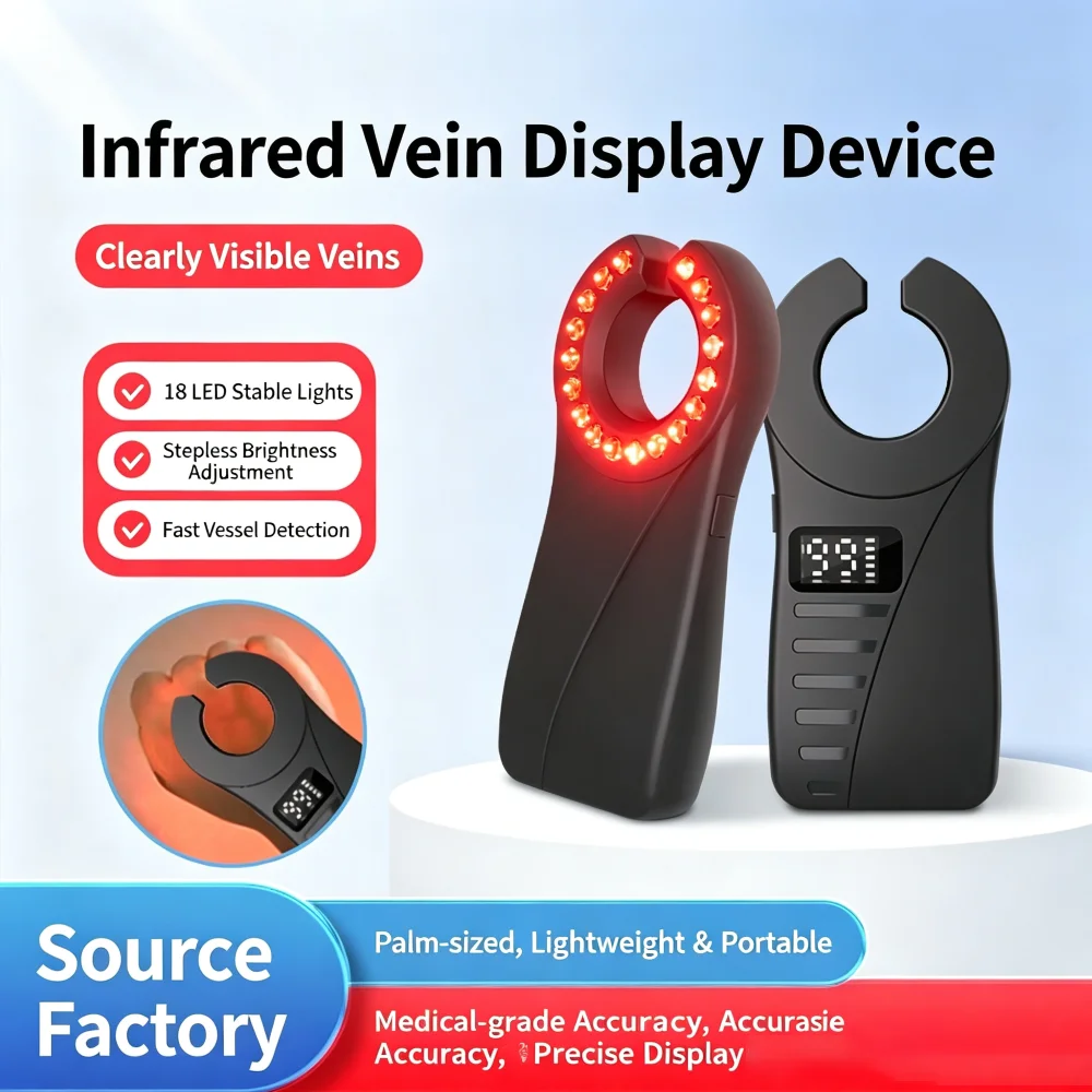 JUSTLANG 18 LED Beads Rechargeable Mini Vein Viewer Portable Hand‑Held Vein Detector Finder Device for Nurses Clinical Home Care