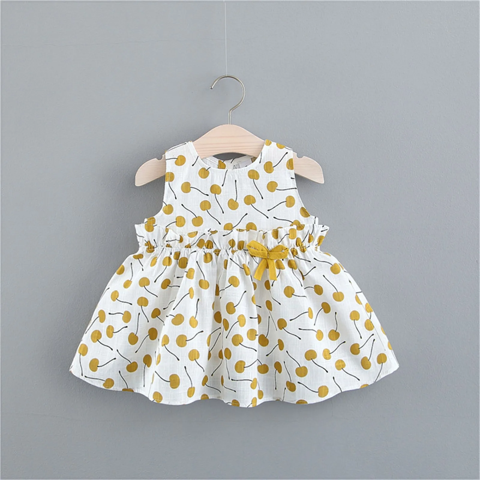 2Pcs Infant Baby Girl Suspender Dress Cherry Printed Summer Princess Dress Vacation Beach Sundress For Girls 6 12 18 24 Months