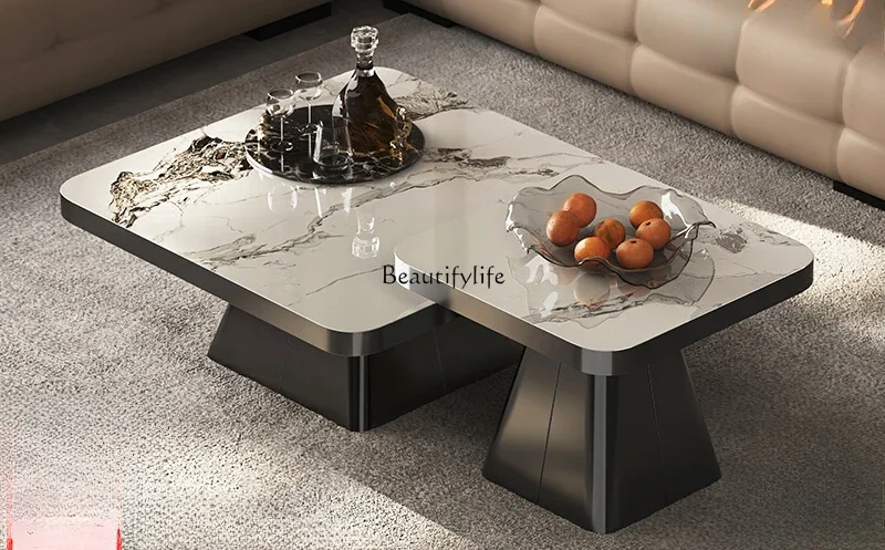 

Rock slab coffee table suspended square high-end light luxury high-end sense 2024 new model