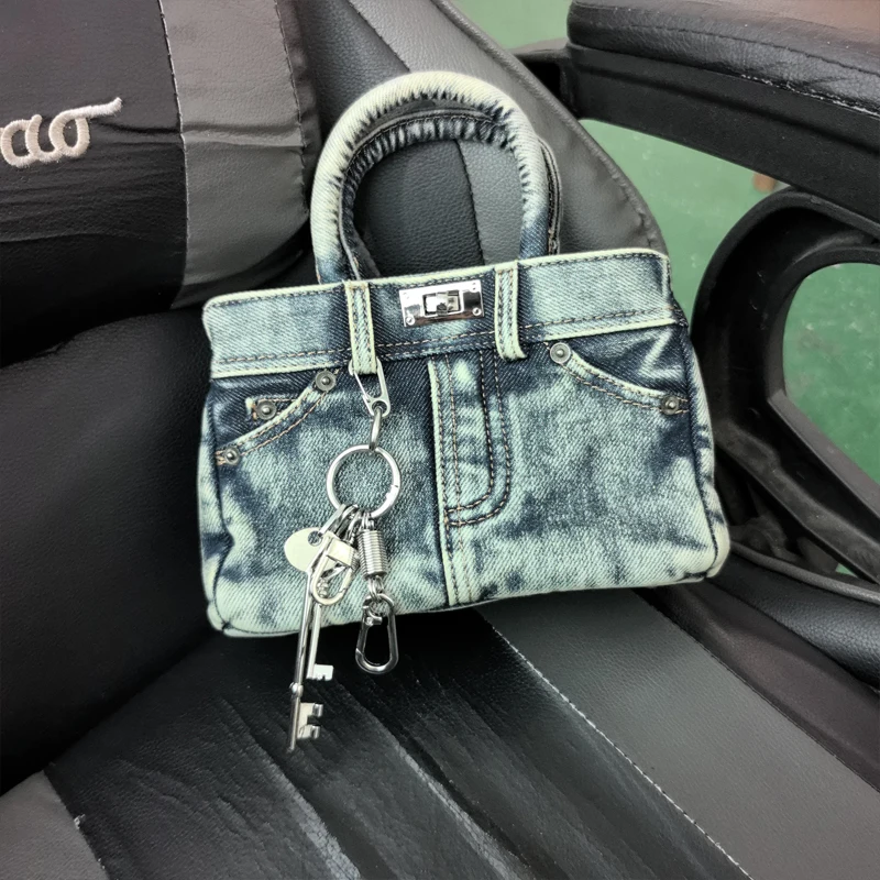 Denim Lock Bag 2024 Summer New Women's Bag Platinum Square Bag Spliced ​​shoulder Armpit Portable Small Square Bag Trendy Bag