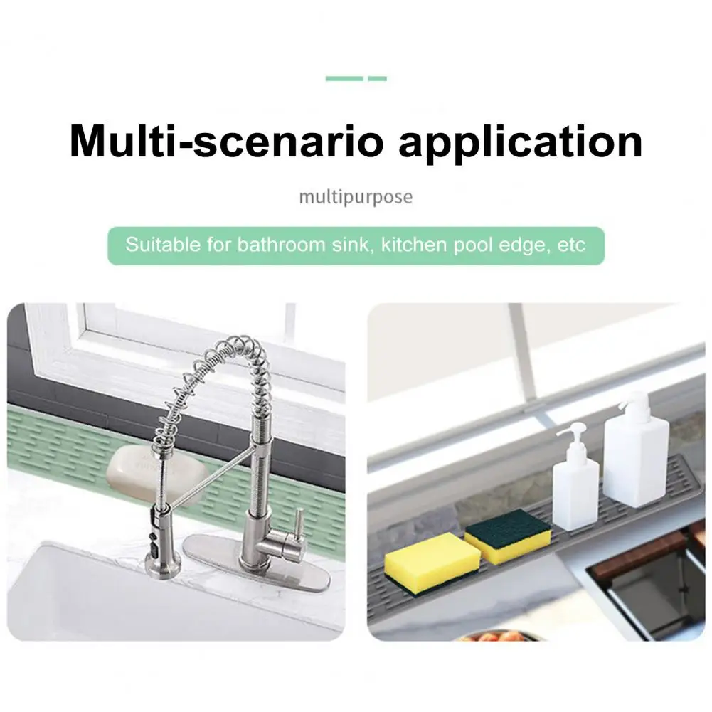 Space-saving Drain Pad Long Drain Mat Silicone Non-slip Drying Mat for Kitchen Countertop Heat-resistant Waterproof for Dishes