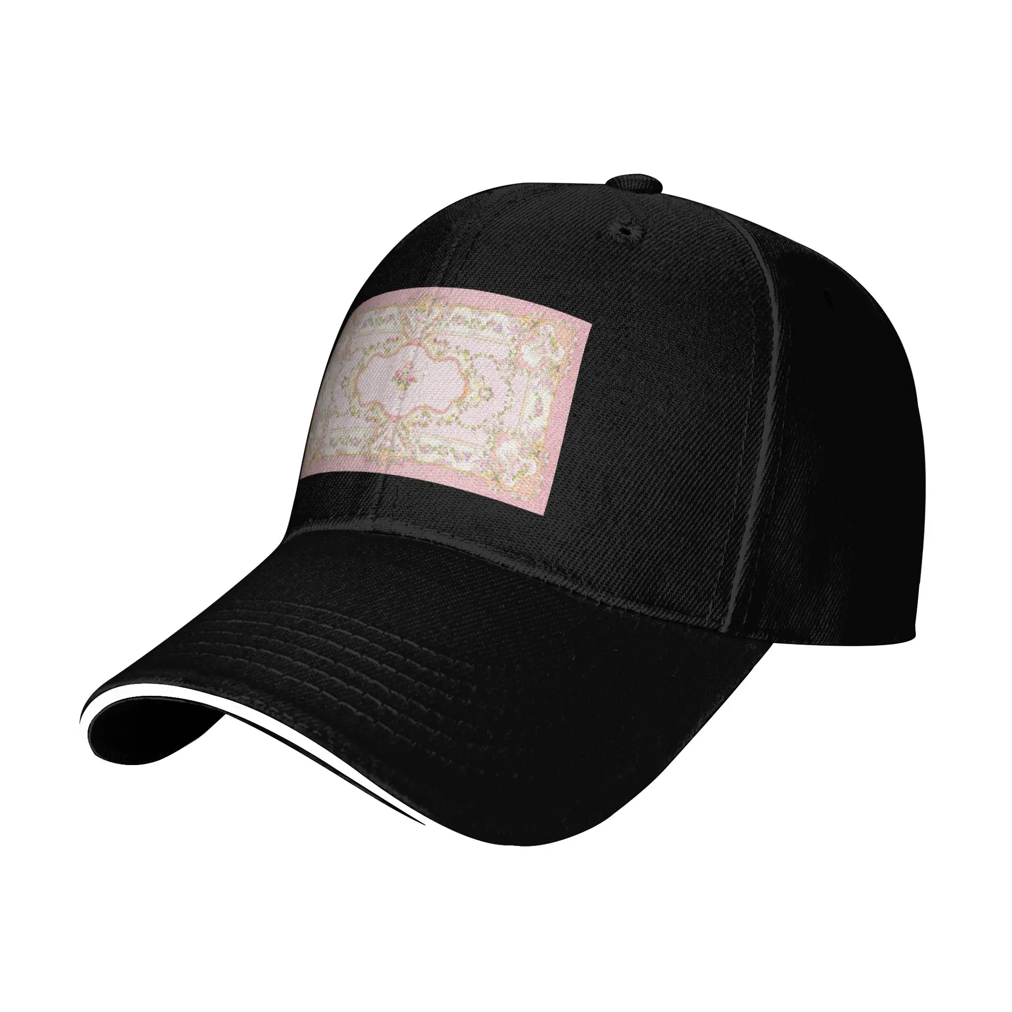 French Rococo Pink Floral watercolor panel Cap Baseball Caps Adjustable Hat Hip Hop Summer Unisex Baseball Hats Customizable