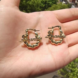 Personalized Custom Name Mini Earrings 18mm Small Twist Hoop Children's Earrings Anniversaries Gift Family Friend Lovers Jewelry