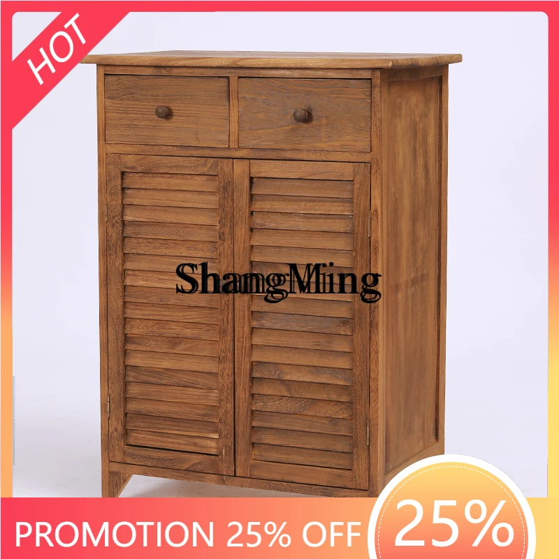 

ZYYsimple pastoral retro storage cabinet modern solid wood living room entrance breathable shoe cabinet