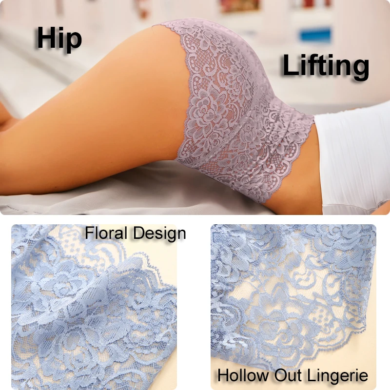 FINETOO Women High Waist Underpants Lace Floral Briefs Sexy Hollow Out Panties Female Solid Color Perspective Lingerie Intimates