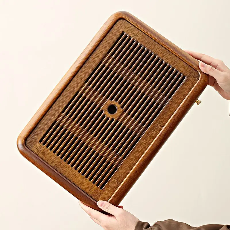 

New Simple Rosewood Solid Wood Tea Tray Home-Use Tea Table with Built-in Drainage and Storage Complete with Drain Pipe Home Gift