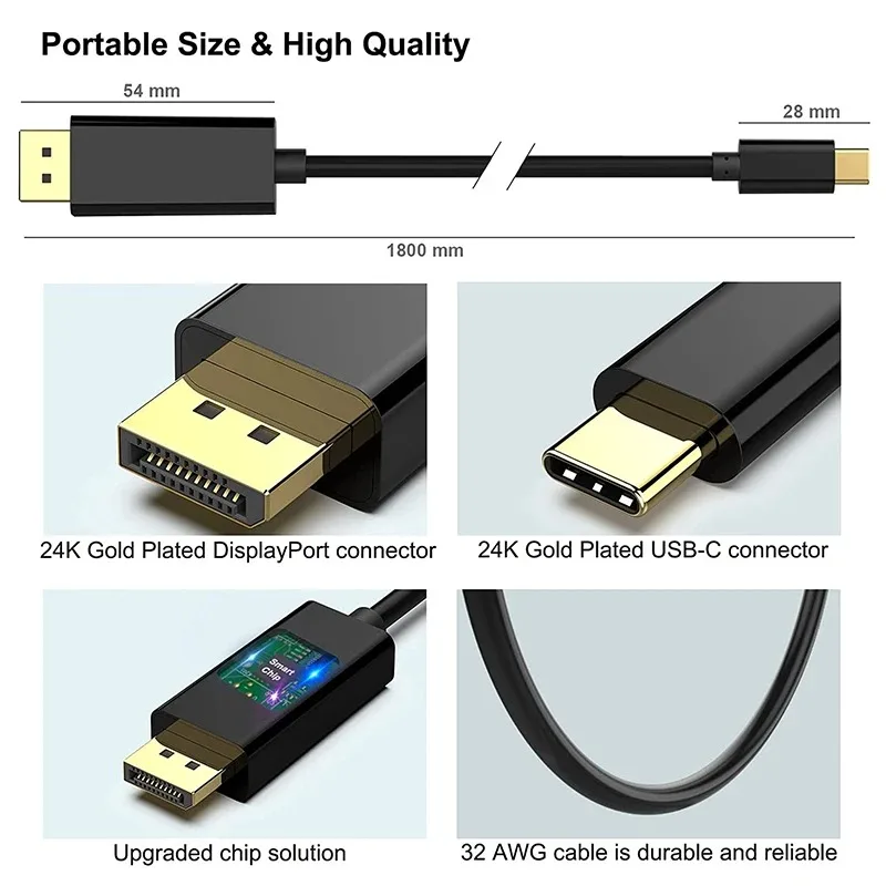 USB Type-cからdp1.2,iPhone15,MacbookProと互換性のあるディスプレイコード,4k @ 60hzケーブル