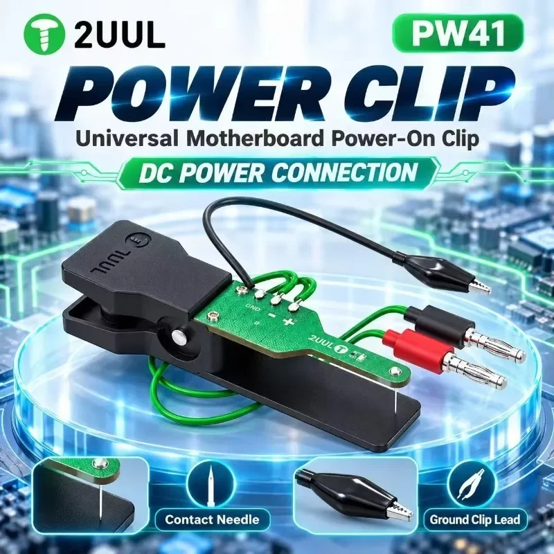 2UUL PW41 Power Clip for Phone Motherboard Testing DC Banana Plug Leads Ground Cable Compact PCB Repair Tool with Contact Needle