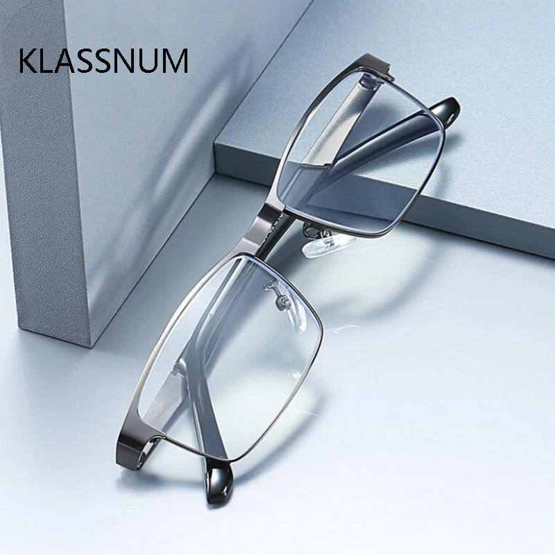 KLASSNUM Stainless Steel Men Business Reading Glasses for Reader Mens Presbyopia Optical Eyeglasses +1.0 1.5 2.0 2.5 3.0 3.5 4.0