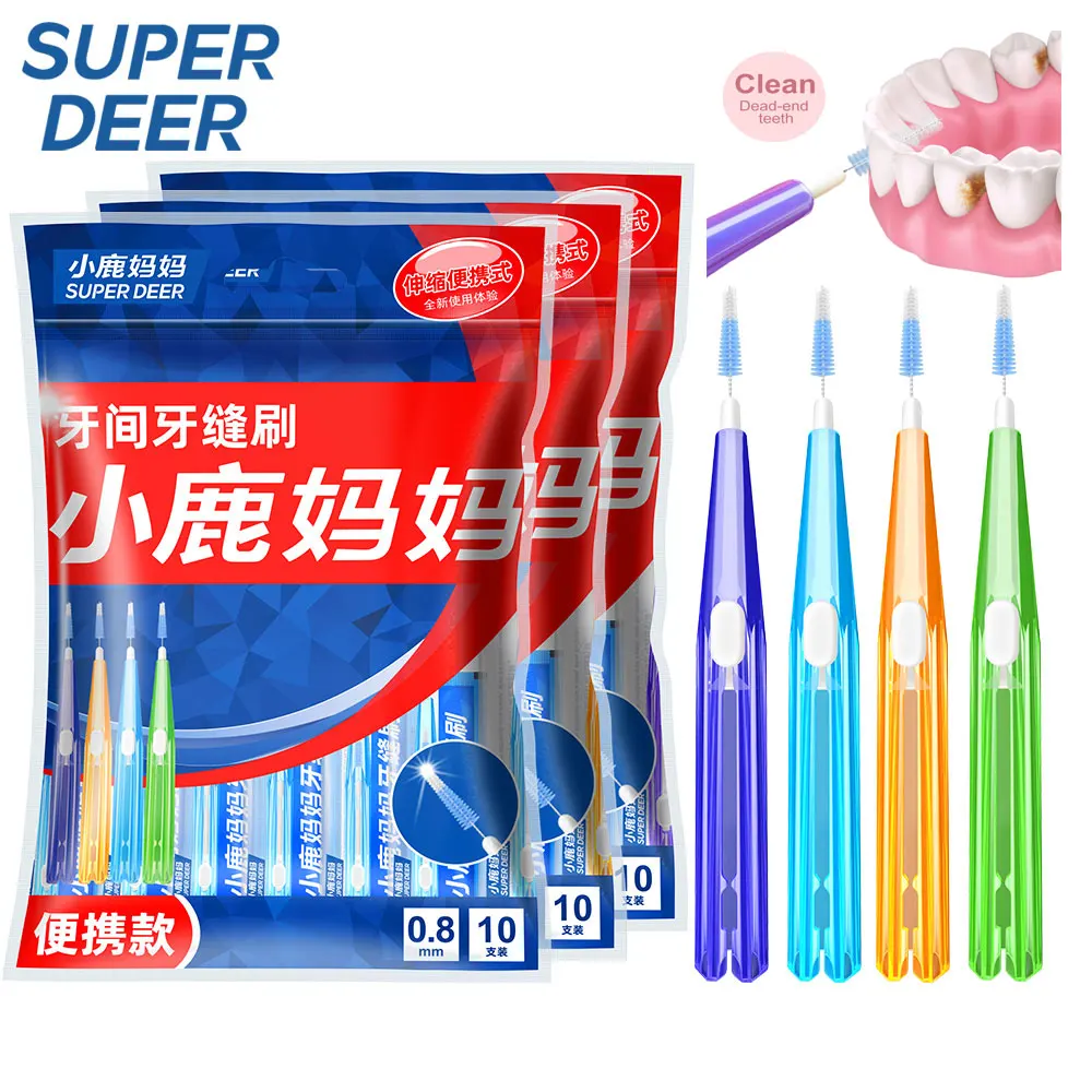 10 pcs Telescopic Interdental Brushes Portable I Shape Tooth Gap Cleaner Disposable Teeth Cleaning Oral Care Tool