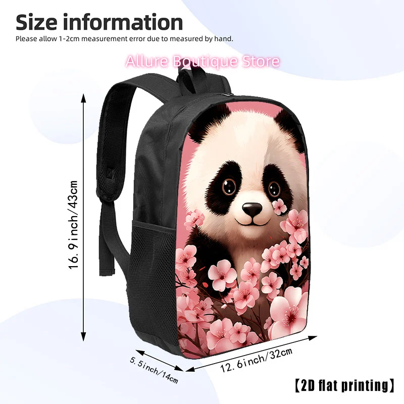 Cute Panda with Peach Blossoms, Casual Backpack, Travel Laptop Backpack, 2D Flat Printing, Rucksack with Ample Capacity-suitable