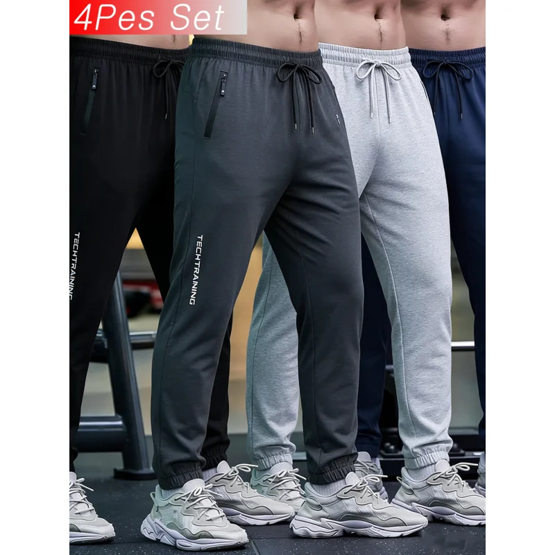 

Комплект из 4 предметов: повседневные брюки, мужские спортивные брюки, весенне-летние тонкие дышащие эластичные быстросохнущие леггинсы для бега и фитнеса