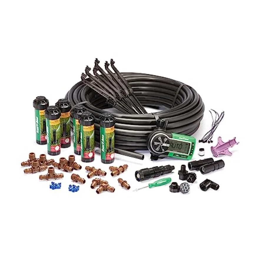 32ETI DIY Self Install In-Ground Automatic Sprinkler System Kit for residential lawns, PVC material, gray color, easy assembly