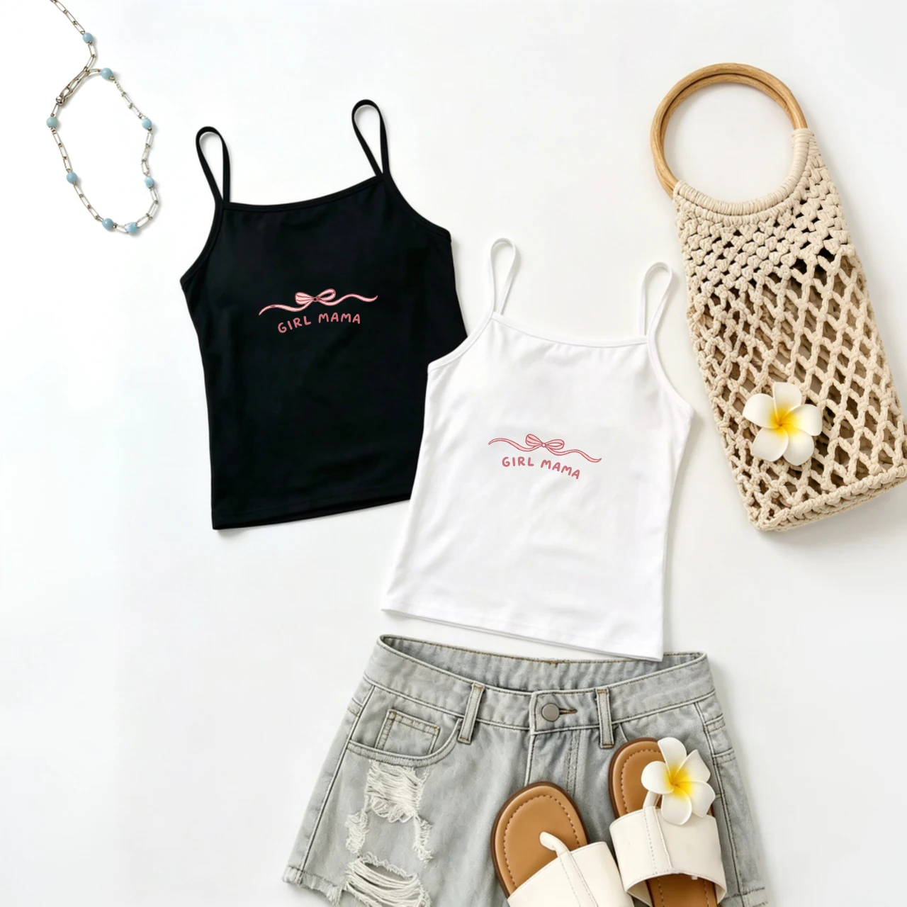Vintage Girl Mama Graphic Tank Top Cute Ribbon Bow Knot Camisole Retro Motherhood Slogan Summer Sleeveless Vest for Women