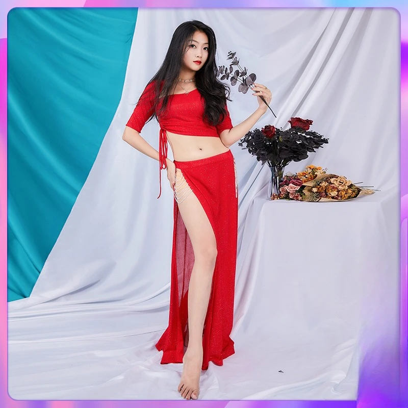 Customized Belly Dance Costume Set Exquisite Crystal Beads Professional Performance Dress Practice Dress 2Pcs