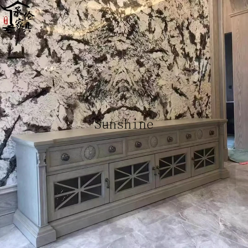 

American Fuxing TV Cabinet Solid Wood Retro Carved Entrance Storage Living Room Audio-visual