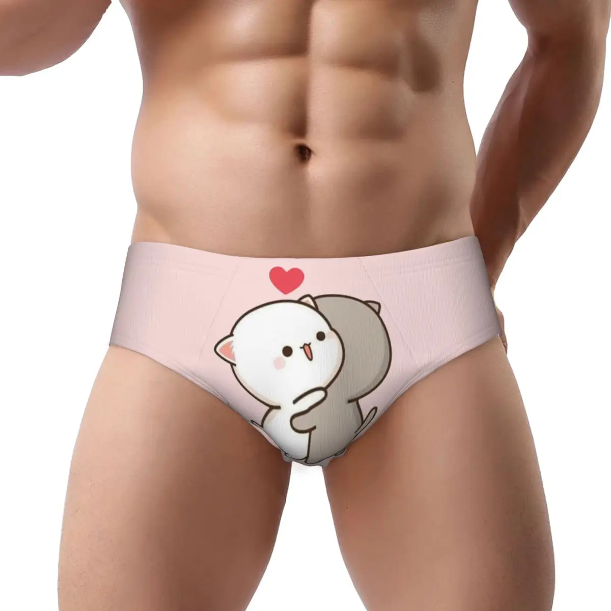 Custom Cute Mochi Peach Cat And Goma Love Briefs Underwear Men's Comfortable Stretch Panties