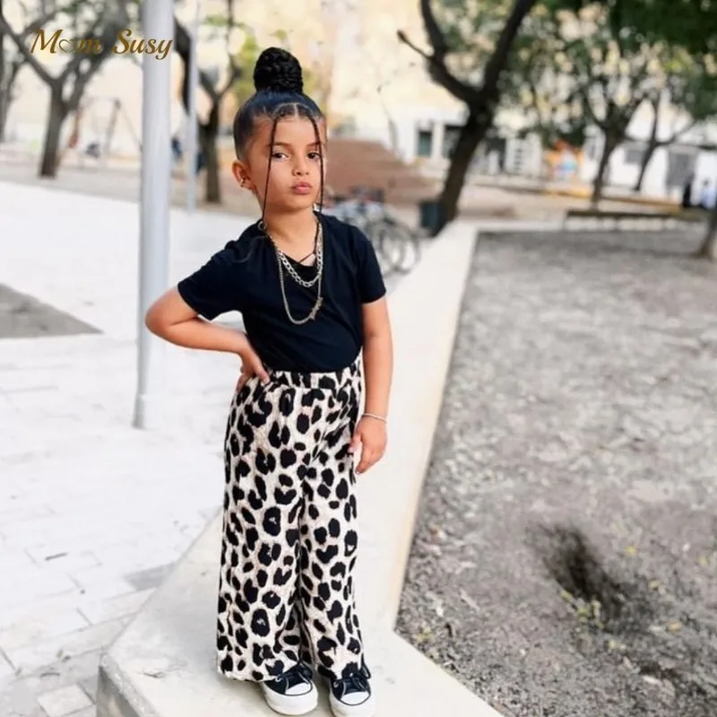 Fashion Baby Girl Wide Leg Leopard Print Pant Summer Spring Autumn Toddler Child Flared Trousers Breathable Baby Clothes 4-7Y