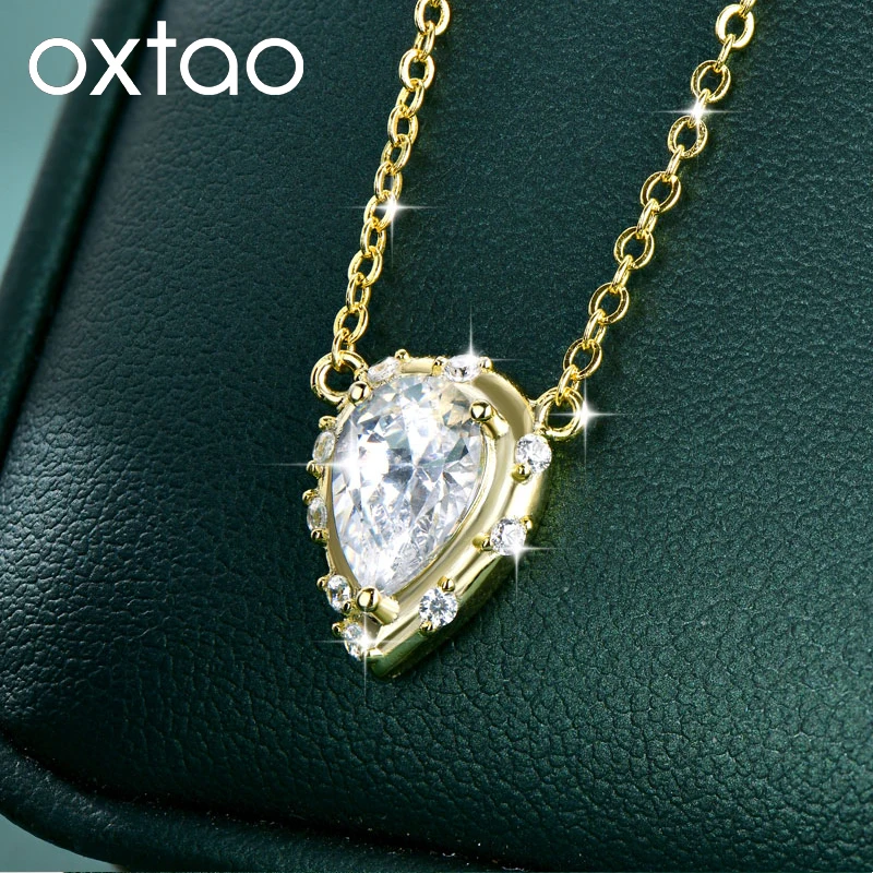 

Колье-подвеска OXTAO с кубическим цирконием в форме груши/капли, женское украшение, сверкающее колье-слезинка, изысканный подарок на годовщину