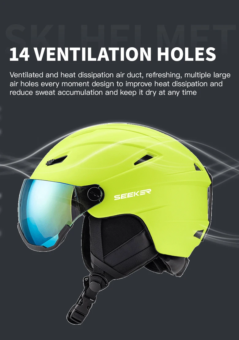SEEKER Skihelm und Schneebrille All-in-One für Erwachsene, Unisex, Winter, Ski, Skating, Skateboard, Single- und Double-Board, Sicherheitshelm – Detail 8
