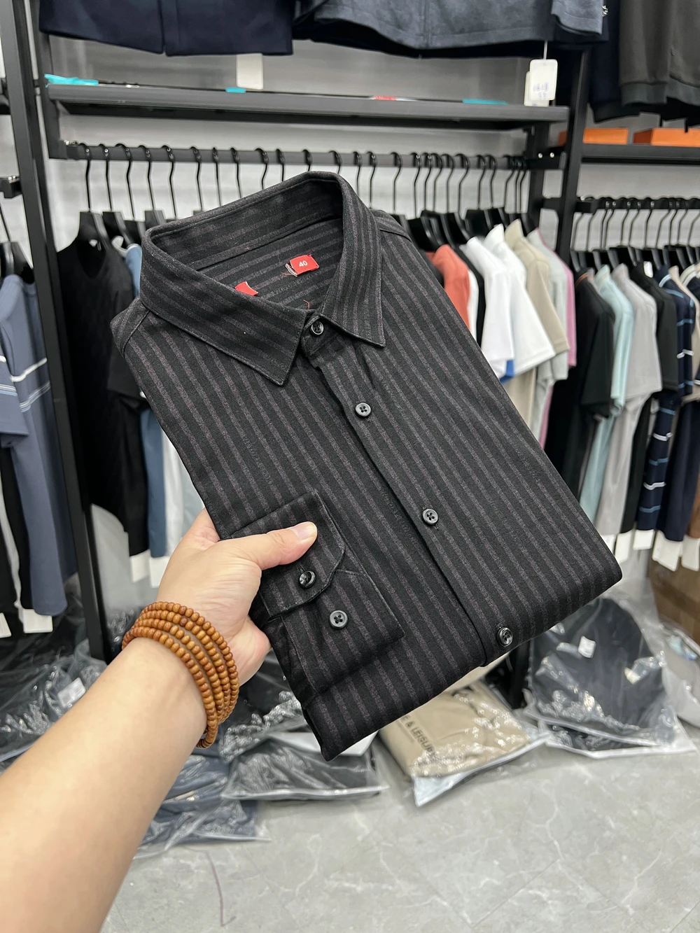 

Dujia Men's Long Sve irt Comfortable Soft Brued Skin-friendly Basic Striped Simple Sle Polyester Fiber Blouse