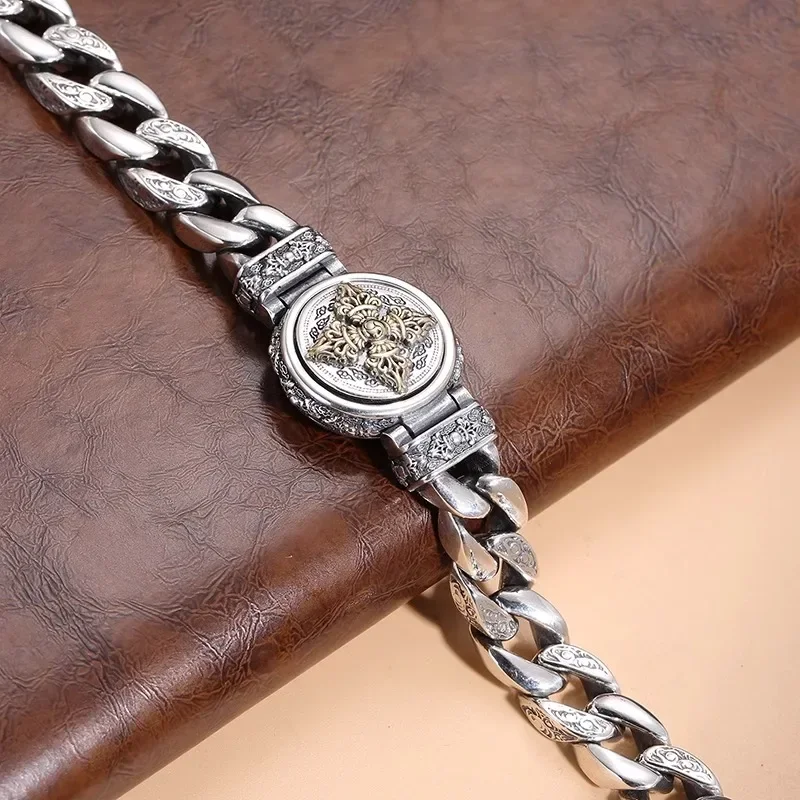 New Europe and America Men\'s and Women\'s Fashionable Rotating Retro Buckle Bracelet Vajra Cross Trend Hip-hop Jewelry