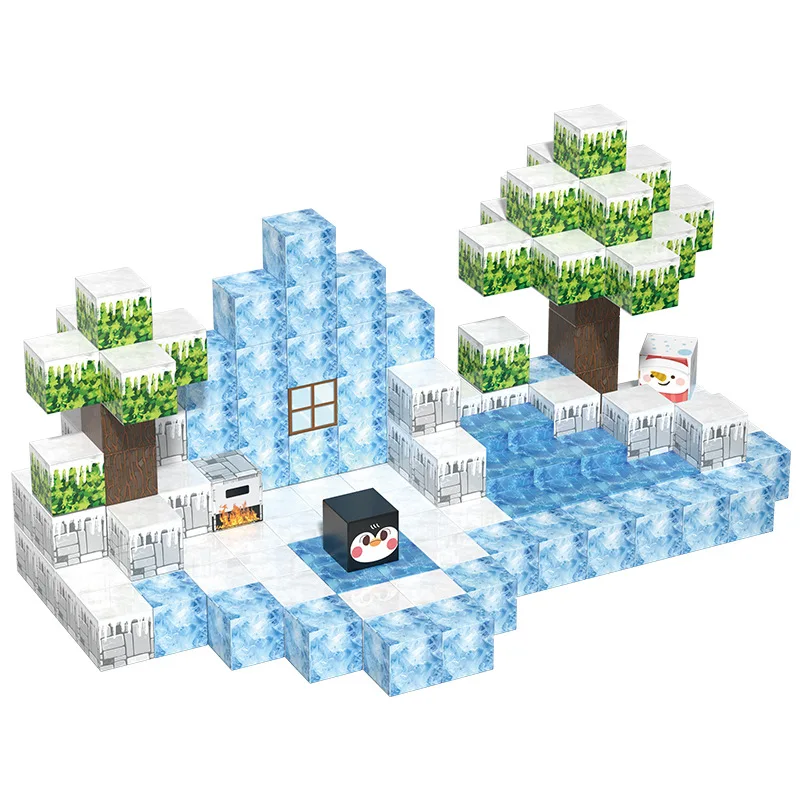 Blocos de construção magnéticos diy montagem magnética dos desenhos animados castelo blocos de construção haste aprendizagem brinquedo presente educativo para o presente do miúdo