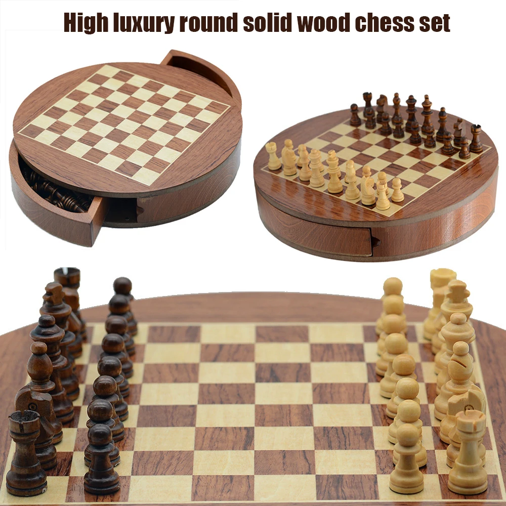 

Round Solid Wood Chess Rotating Drawer Chessboard Table Game Business Gift Chessboard Game New Desktop Drawer For Easy Storage