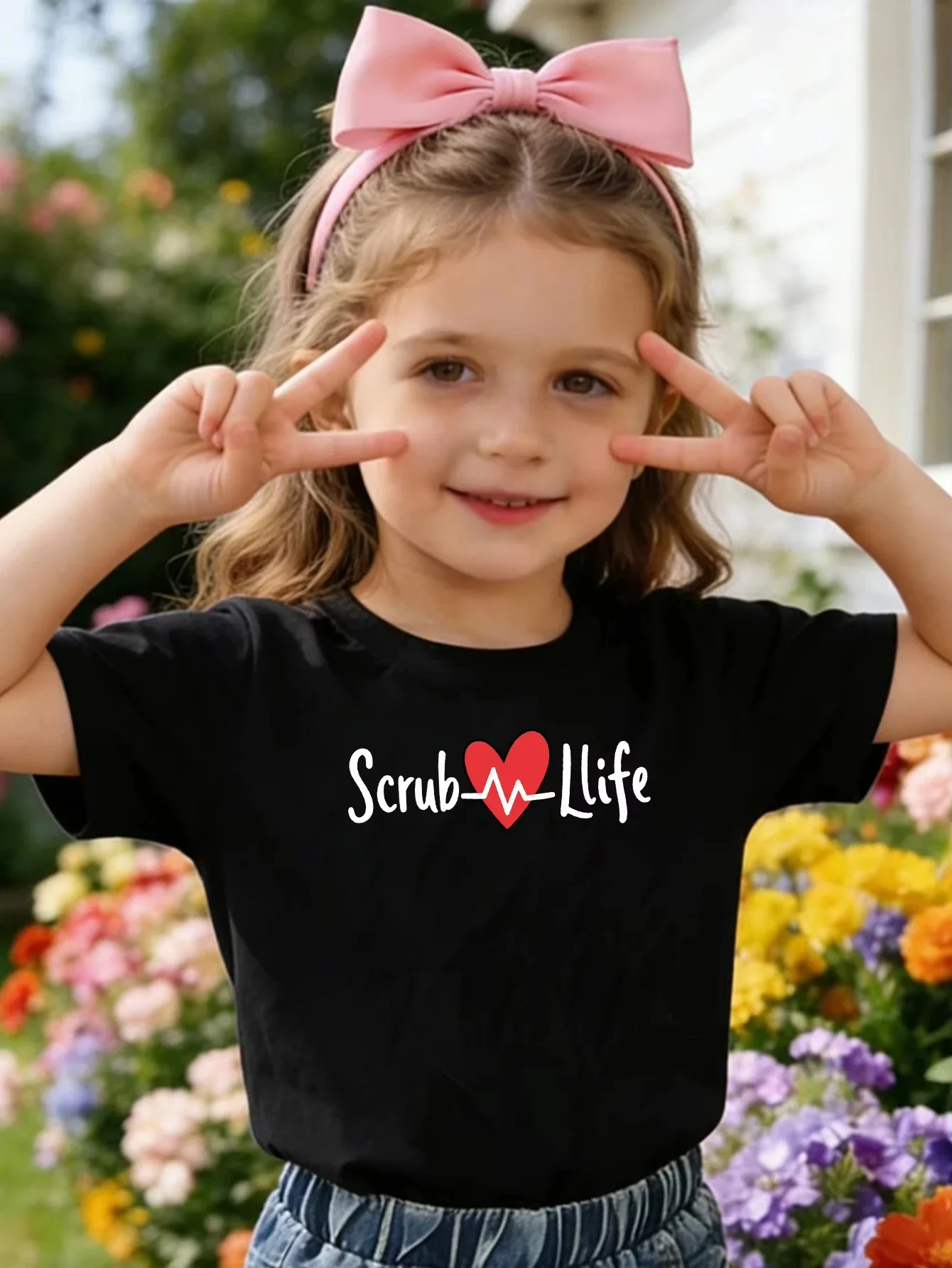 Kids Scrub Life Heart Electrocardiogram Graphic T Shirt Nurse Themed Letter Heart Pulse Print Short Sleeve Boys Girls Casual Top