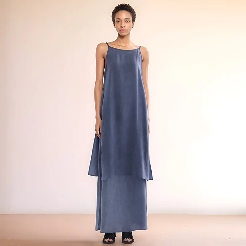 

Casual Summer 2025 Women's Fashion Set Independent Station Split Strap Halter Skirt Three-acetate Fiber Long Skirt Vintage Style