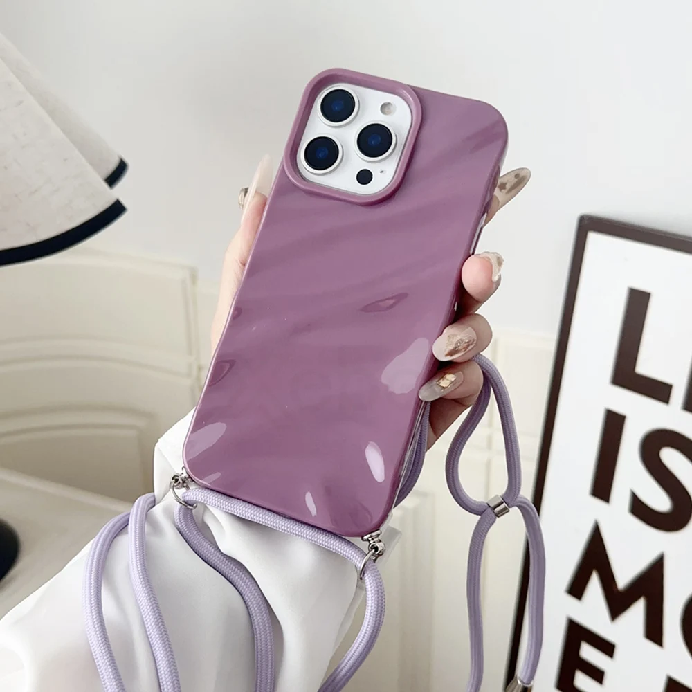 Crossbody Lanyard Glänzende Welle Wasser Welligkeit Handyhülle für iPhone 15 16 Pro Max 14 Plus 13 12 11 X XR XS 7 8 Weiche Silikonhülle
