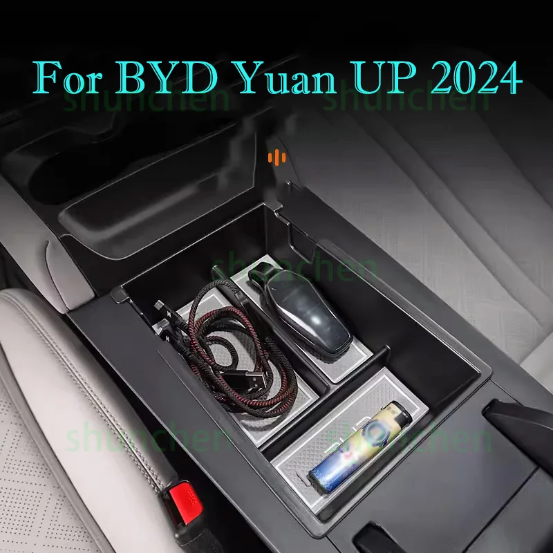 Car Armrest Storage Box for BYD Yuan UP 2024 Waterproof Crush Resistance ABS Storage Box with Silicone Pad Interior Accessories